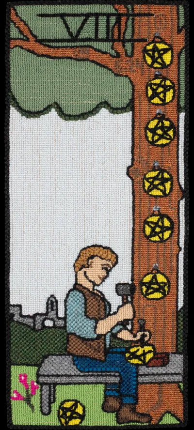 Tarot 71 Tarot 8 Of Pentacles Nr Cropped 15in Alpha